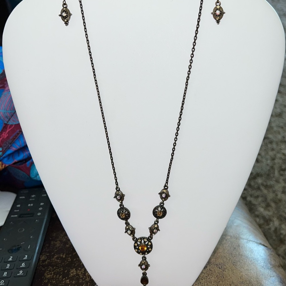 Necklace and Earring Set- Citrine and Clear  Colored Stones